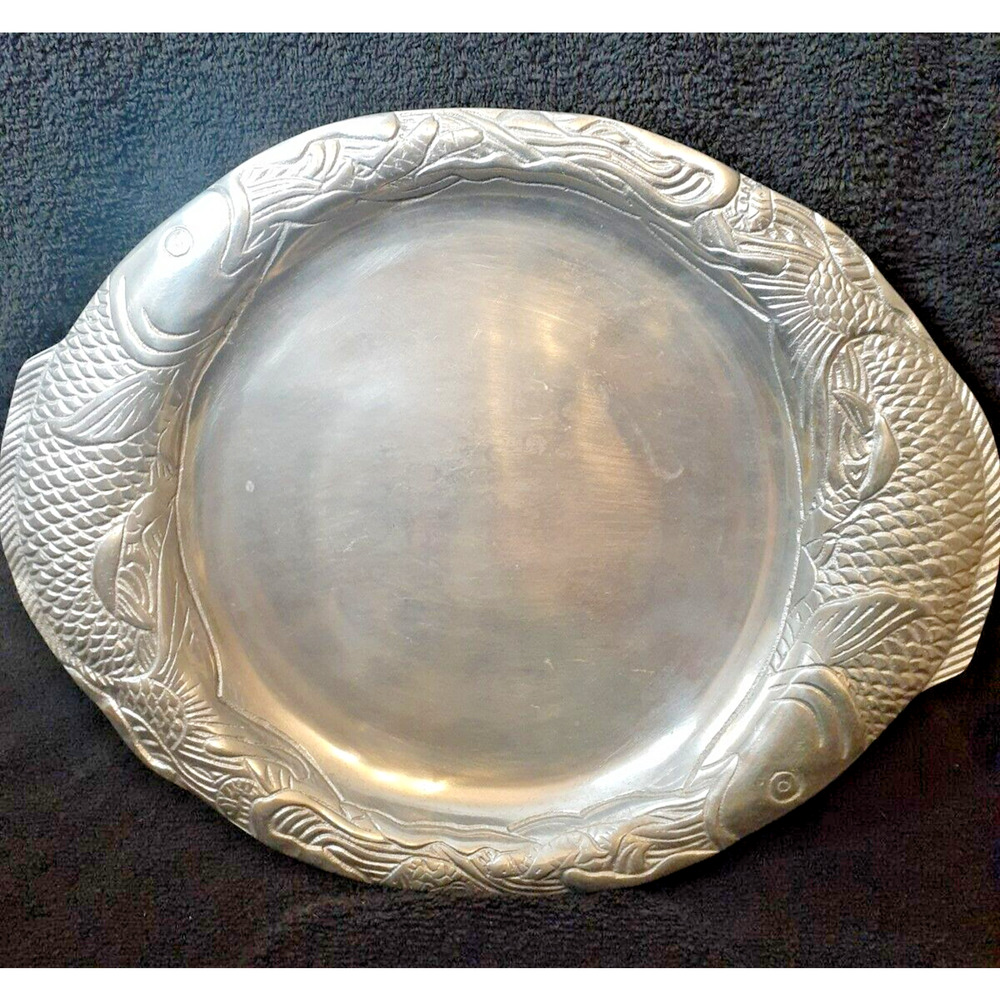 Vintage Stainless Steel Coy Fish Serving Tray Decretive